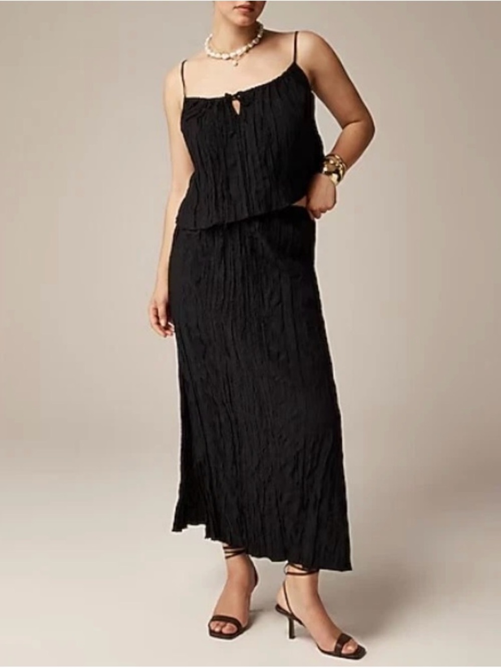 ✨Matching Set✨ J.Crew Crinkled Tank Top & Drawstring Skirt in Black | XL | NWT
